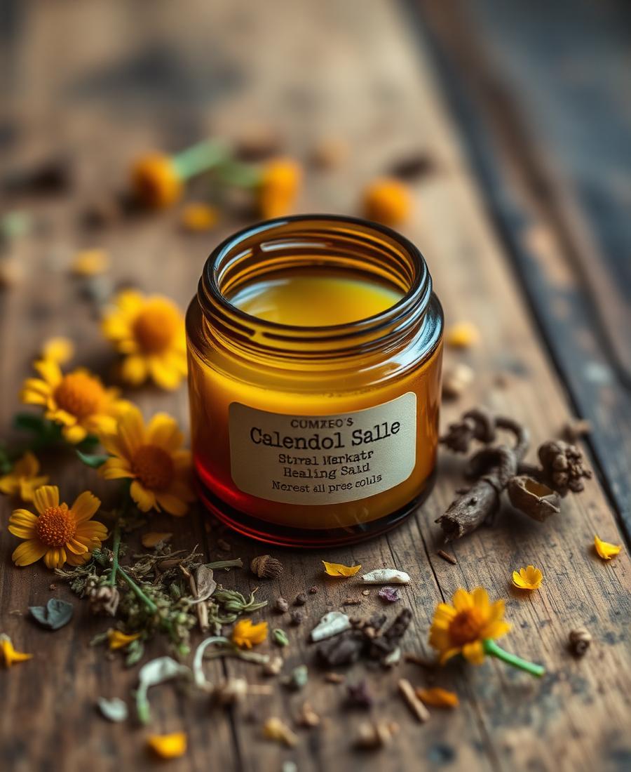 Amber tin of small-batch calendula healing salve with beeswax