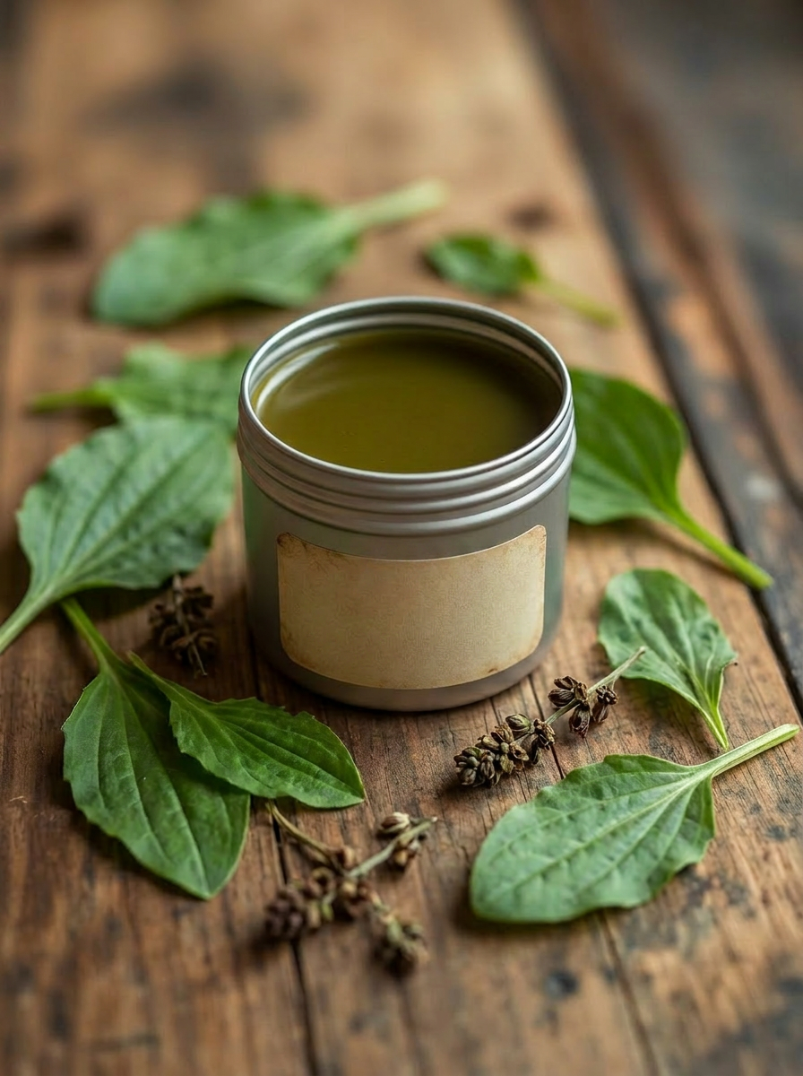 2 oz tin of plantain healing salve for cuts, bites and raw skin